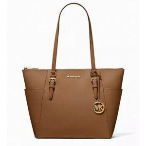 New Michael Kors Charlotte Large Shoulder Tote Saffiano Leather Luggage